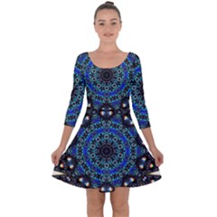 Fractal Tile Kaleidoscope Design Quarter Sleeve Skater Dress by Pakrebo