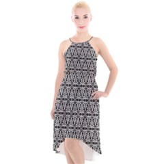Black And White Filigree High-low Halter Chiffon Dress  by retrotoomoderndesigns