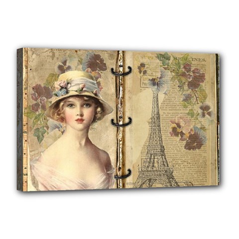 Vintage Design - Paris Canvas 18  X 12  (stretched) by WensdaiAmbrose