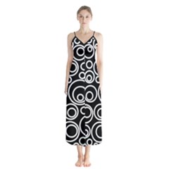Abstract White On Black Circles Design Button Up Chiffon Maxi Dress by LoolyElzayat