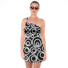 Abstract White On Black Circles Design One Shoulder Ring Trim Bodycon Dress by LoolyElzayat