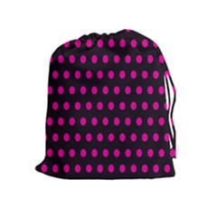 Pink Black Polka Dots Drawstring Pouch (xl) by retrotoomoderndesigns