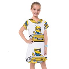 Cartoon Space Racer Galaxy Science Kids  Drop Waist Dress by Wegoenart