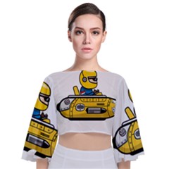 Cartoon Space Racer Galaxy Science Tie Back Butterfly Sleeve Chiffon Top by Wegoenart