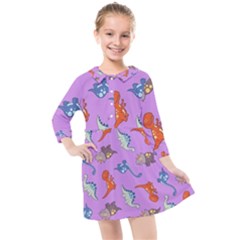 Dinosaurs - Violet Kids  Quarter Sleeve Shirt Dress by WensdaiAmbrose