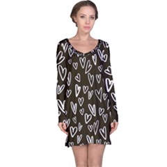 White Hearts - Black Background Long Sleeve Nightdress by alllovelyideas