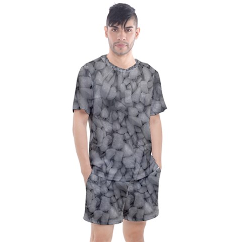 Soft Gray Stone Pattern Texture Design Men s Mesh Tee And Shorts Set by dflcprintsclothing