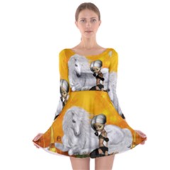 Wonderful Unicorn With Fairy Long Sleeve Skater Dress by FantasyWorld7