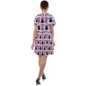 Waitress Uniform Dresses Nerdy Glasses Pattern Pink Short Sleeve Shoulder Cut Out Dress  View2