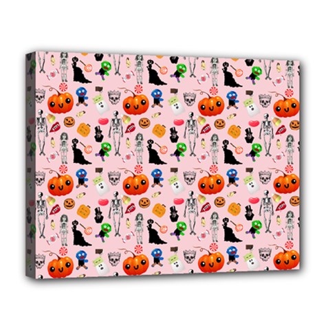 Halloween Treats Pattern Pink Canvas 14  X 11  (stretched) by snowwhitegirl