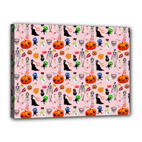 Halloween Treats Pattern Pink Canvas 16  X 12  (stretched) by snowwhitegirl