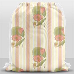 Lotus Flower Waterlily Wallpaper Drawstring Bag (large) by Mariart