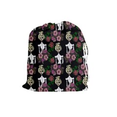 Victorian Girl Black Drawstring Pouch (large) by snowwhitegirl