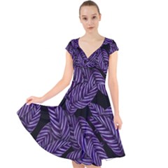 Tropical Leaves Purple Cap Sleeve Front Wrap Midi Dress by snowwhitegirl