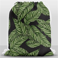 Tropical Leaves On Black Drawstring Bag (large) by snowwhitegirl