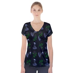 Gothic Girl Rose Black Pattern Short Sleeve Front Detail Top by snowwhitegirl