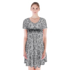 Victorian Paisley Grey Short Sleeve V-neck Flare Dress by snowwhitegirl