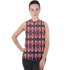 Retro Flower Pink Brown Mock Neck Chiffon Sleeveless Top by snowwhitegirl