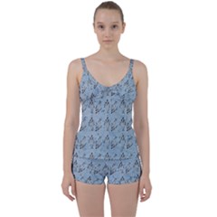 Skeleton Blue Background Tie Front Two Piece Tankini by snowwhitegirl