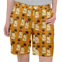Victorian Skeleton Orange Pocket Shorts by snowwhitegirl