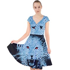Animals Leopard Fractal Photoshop Cap Sleeve Front Wrap Midi Dress by Pakrebo