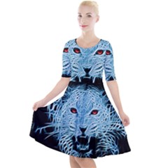 Animals Leopard Fractal Photoshop Quarter Sleeve A-line Dress by Pakrebo