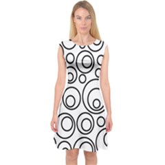 Abstract Black On White Circles Design Capsleeve Midi Dress by LoolyElzayat