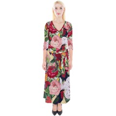 Tropical Bird Floral Quarter Sleeve Wrap Maxi Dress by snowwhitegirl