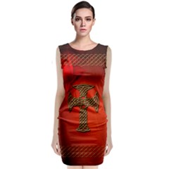 Wonderful Celtic Cross On Vintage Background Sleeveless Velvet Midi Dress by FantasyWorld7