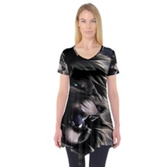 Angry Lion Digital Art Hd Short Sleeve Tunic  by Sudhe