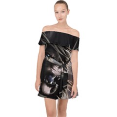Angry Lion Digital Art Hd Off Shoulder Chiffon Dress by Sudhe