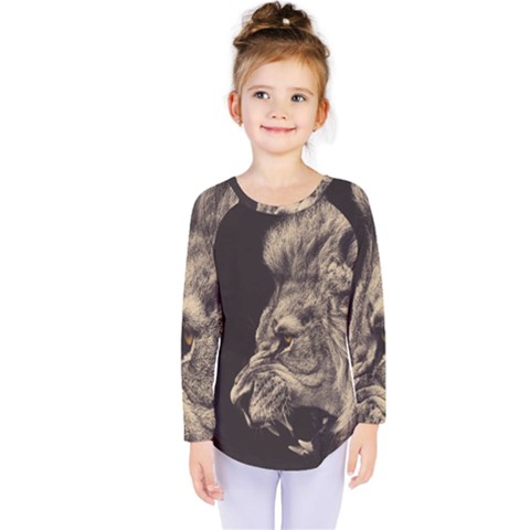 Angry Male Lion Kids  Long Sleeve Tee by Sudhe