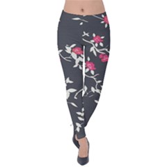 Black And White Floral Pattern Background Velvet Leggings by Sudhe