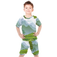 Forest Landscape Photography Illustration Kids  Tee And Shorts Set by Sudhe