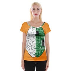 Technology Brain Digital Creative Cap Sleeve Top by Sudhe