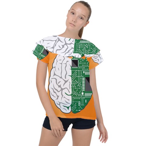 Technology Brain Digital Creative Ruffle Collar Chiffon Blouse by Sudhe