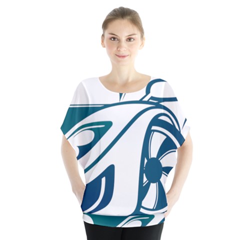 Blue Vector Car Batwing Chiffon Blouse by Sudhe