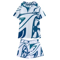 Blue Vector Car Kids  Swim Tee And Shorts Set by Sudhe