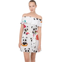 Giant Panda Bear Cuteness Off Shoulder Chiffon Dress by Sudhe