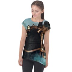Spirit Of Steampunk, Awesome Train In The Sky Cap Sleeve High Low Top by FantasyWorld7