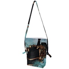 Spirit Of Steampunk, Awesome Train In The Sky Folding Shoulder Bag by FantasyWorld7