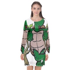 Amphibian Animal Cartoon Reptile Long Sleeve Chiffon Shift Dress  by Sudhe