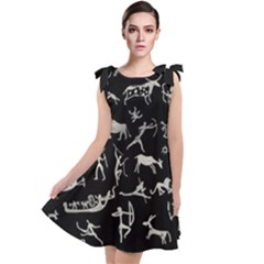 Petroglyph Nordic Beige And Black Background Petroglyph Nordic Beige And Black Background Tie Up Tunic Dress by snek