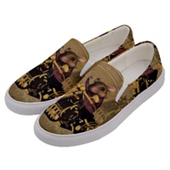 Funny Cute Mouse On A Motorcycle Men s Canvas Slip Ons by FantasyWorld7