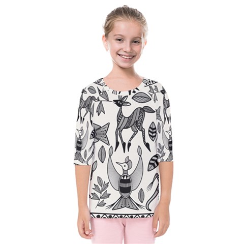 African Senufo Korhogo Tribal Ethnic Art Elements Vector Kids  Quarter Sleeve Raglan Tee by BluedarkArt