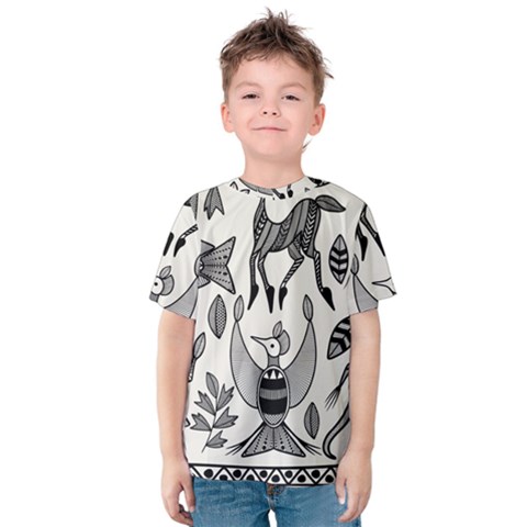 African Senufo Korhogo Tribal Ethnic Art Elements Vector Kids  Cotton Tee by BluedarkArt