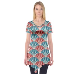 Seamless Patter Peacock Feathers Short Sleeve Tunic  by Pakrebo