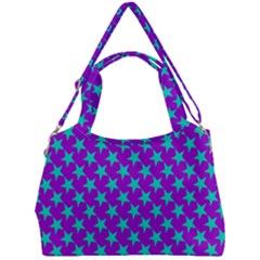 Turquoise Stars Pattern On Purple Double Compartment Shoulder Bag by BrightVibesDesign