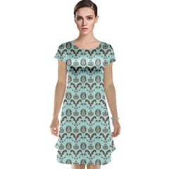 Easter Damask Pattern Robins Egg Blue And Brown Cap Sleeve Nightdress by emilyzragz