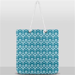 Easter Damask Pattern Deep Teal Blue And White Full Print Rope Handle Tote (large) by emilyzragz
